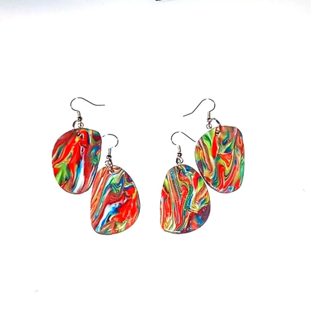 Clay earrings-Red Whimsical